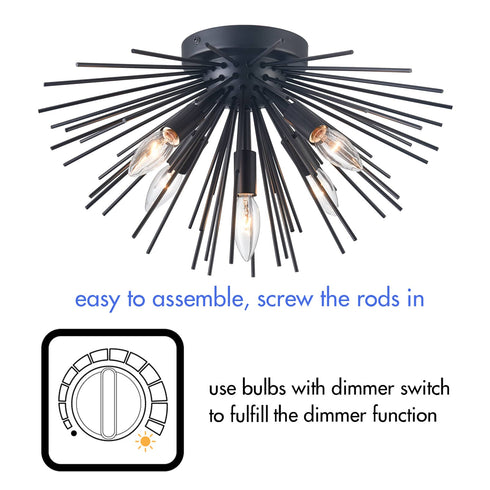 Indsutrial Sputnik Flush Mount Ceiling Light Black Light Fixture